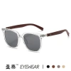 2023 new Korean-style tea-colored sunglasses, women's retro wood-grain leg square frame round face sunglasses, fashionable sunshade sunglasses Item Picture
